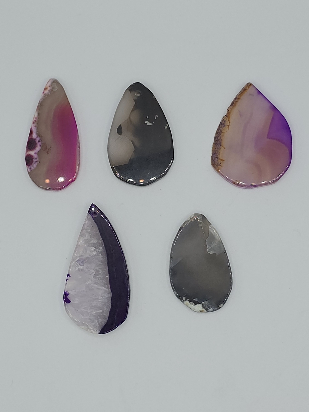 Lot of 5 Dyed Agate Slice Pendants Druzy Quartz Jewelry Making Supplies Craft